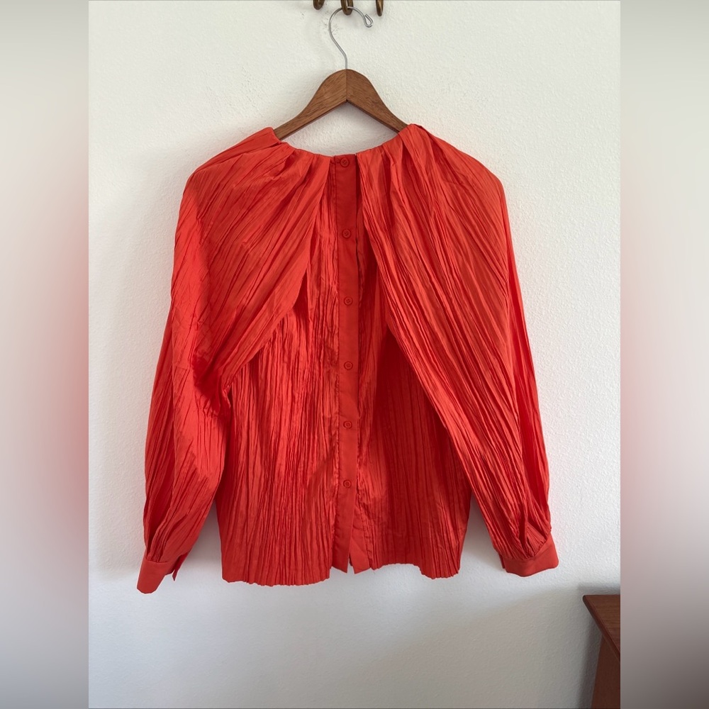COS Women’s Pleated Long Sleeve Cape Style Open Sleeve Blouse Orange Size 44 L - Picture 4 of 9